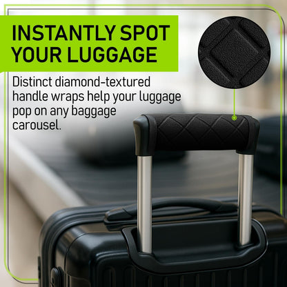 Luggage Handle Wraps (4-Pack) | Padded Suitcase Handle Covers with Diamond-Grip Design – Comfortable Neoprene Travel Handle Wraps for Luggage, Bags & Suitcases. (4-Pack | Green)