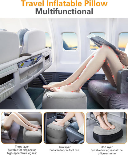 Inflatable Foot Rest Pillow for Travel, Kids/Adults Airplane Travel Pillow-Adjustable Height for Kids to Sleep While Traveling,Suitable for Airplane, Office, Home, Cars and Any Travel