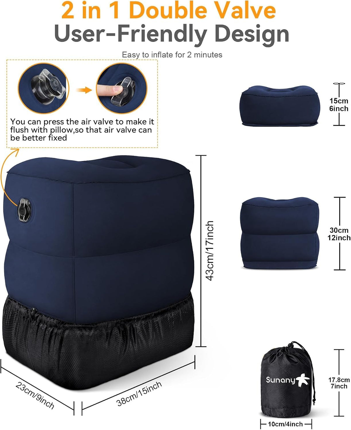 Inflatable Foot Rest Pillow for Travel, Kids/Adults Airplane Travel Pillow-Adjustable Height for Kids to Sleep While Traveling,Suitable for Airplane, Office, Home, Cars and Any Travel