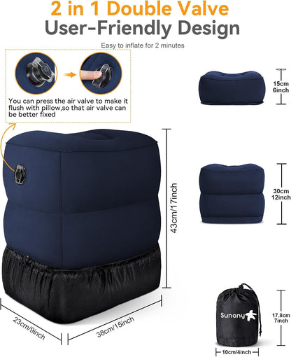 Inflatable Foot Rest Pillow for Travel, Kids/Adults Airplane Travel Pillow-Adjustable Height for Kids to Sleep While Traveling,Suitable for Airplane, Office, Home, Cars and Any Travel