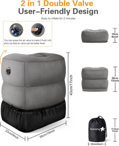 Inflatable Foot Rest Pillow for Travel, Kids/Adults Airplane Travel Pillow-Adjustable Height for Kids to Sleep While Traveling,Suitable for Airplane, Office, Home, Cars and Any Travel