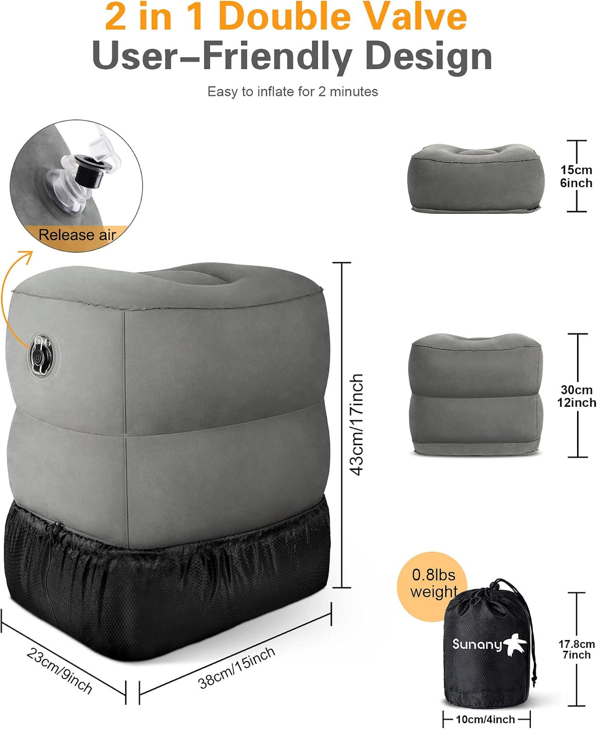 Inflatable Foot Rest Pillow for Travel, Kids/Adults Airplane Travel Pillow-Adjustable Height for Kids to Sleep While Traveling,Suitable for Airplane, Office, Home, Cars and Any Travel