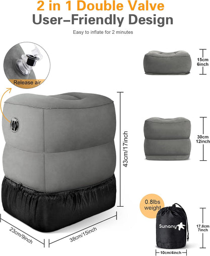 Inflatable Foot Rest Pillow for Travel, Kids/Adults Airplane Travel Pillow-Adjustable Height for Kids to Sleep While Traveling,Suitable for Airplane, Office, Home, Cars and Any Travel