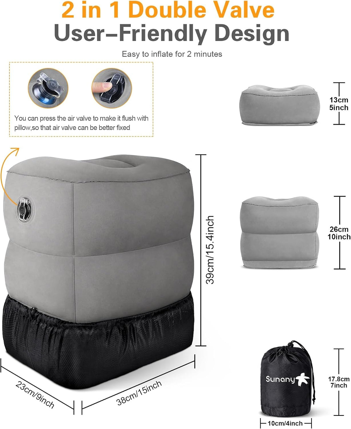 Inflatable Foot Rest Pillow for Travel, Kids/Adults Airplane Travel Pillow-Adjustable Height for Kids to Sleep While Traveling,Suitable for Airplane, Office, Home, Cars and Any Travel