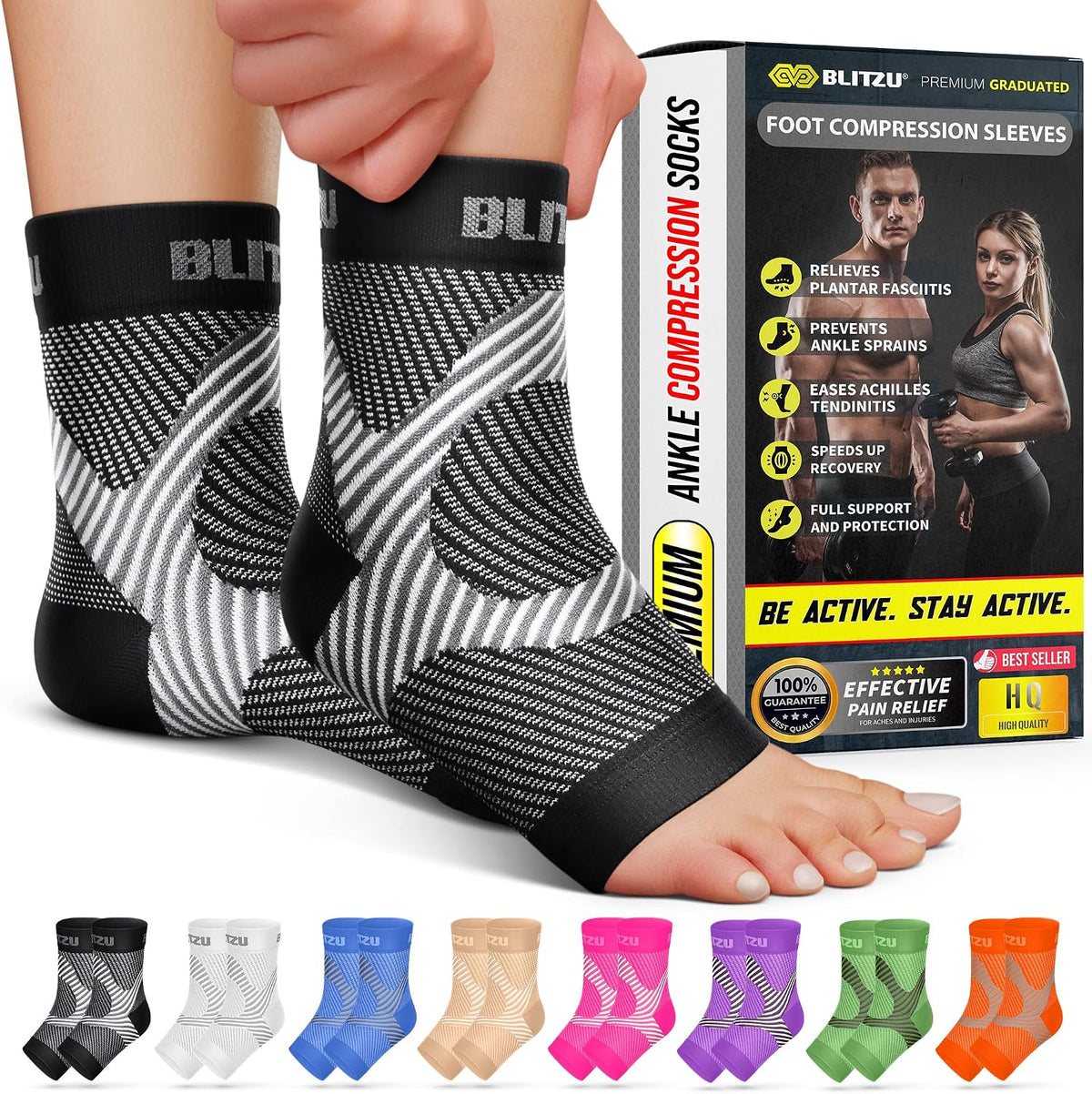 Compression Socks for Plantar Fasciitis, Foot, Arch & Ankle Support