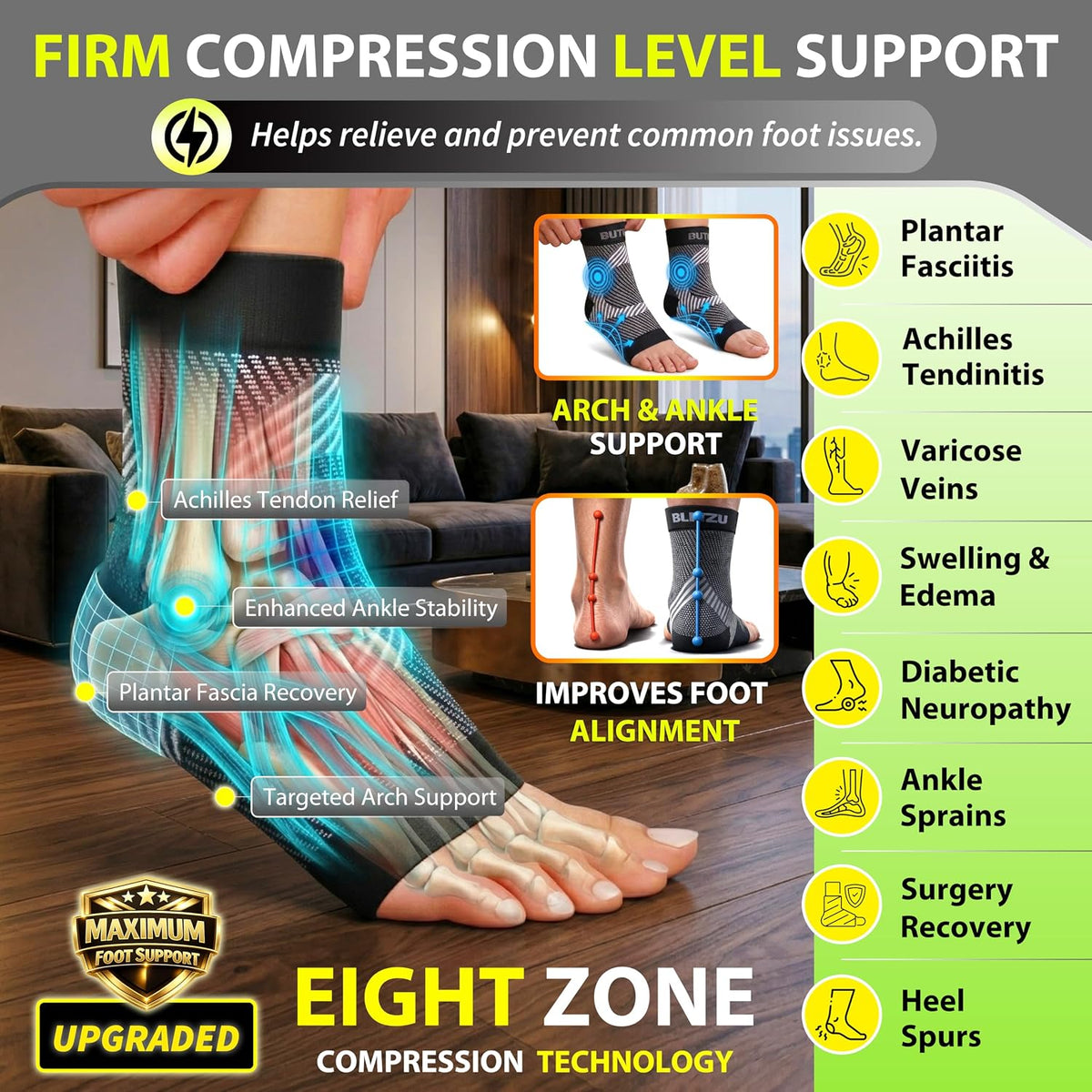 Compression Socks for Plantar Fasciitis, Foot, Arch & Ankle Support