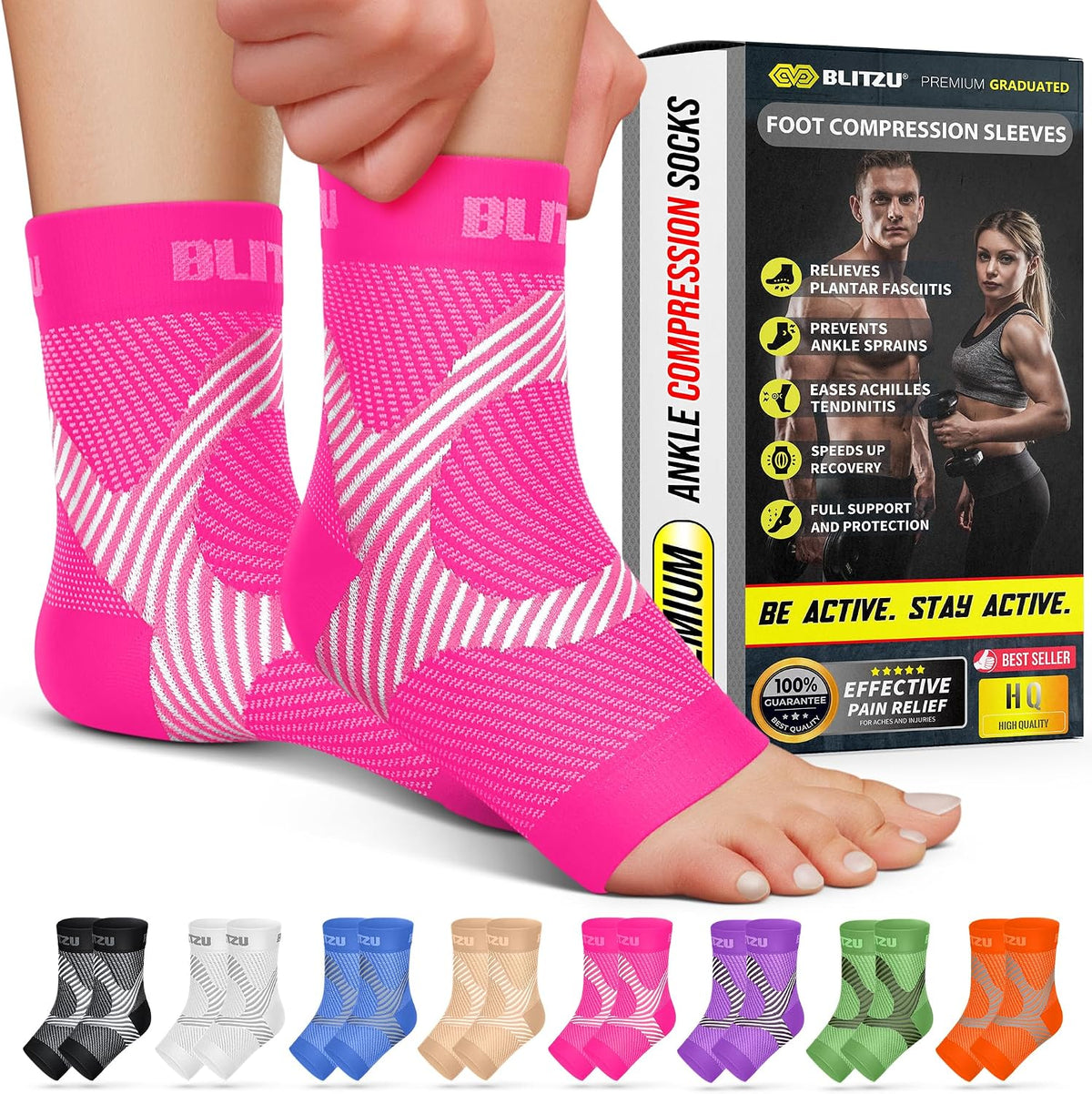 Compression Socks for Plantar Fasciitis, Foot, Arch & Ankle Support