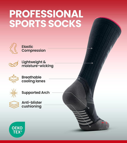 Compression Socks Men Women, Graduated 15-20mmHg Support Breathable for Travel Flight Running Cycling Daily Use