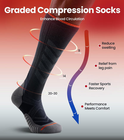 Compression Socks Men Women, Graduated 15-20mmHg Support Breathable for Travel Flight Running Cycling Daily Use