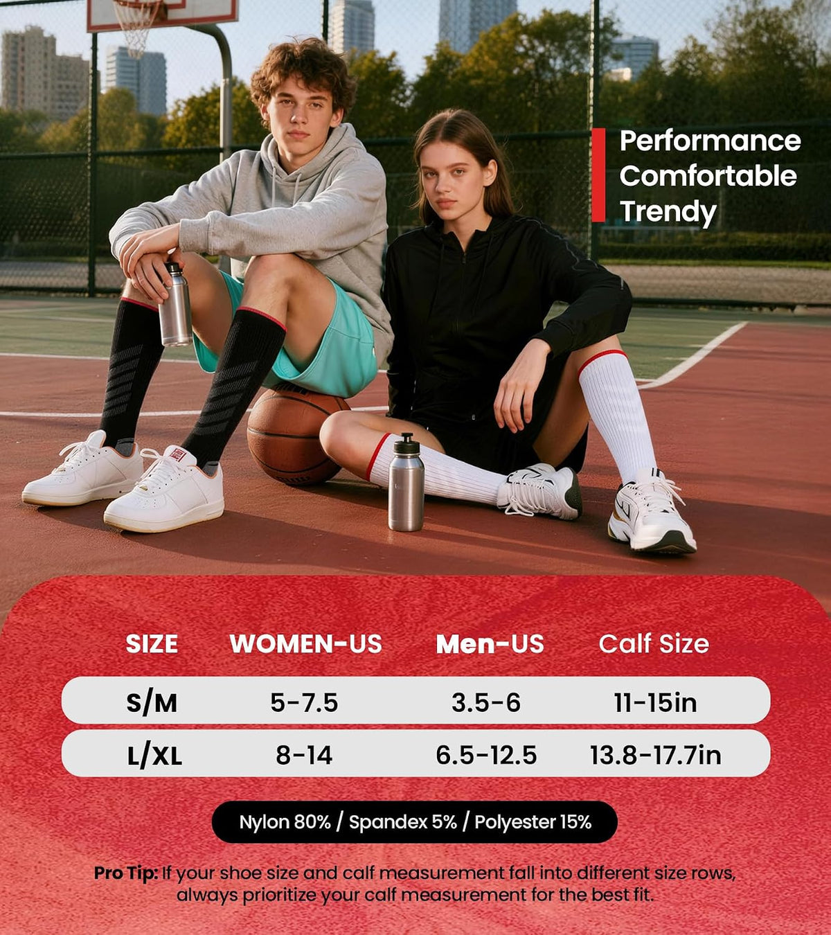 Compression Socks Men Women, Graduated 15-20mmHg Support Breathable for Travel Flight Running Cycling Daily Use