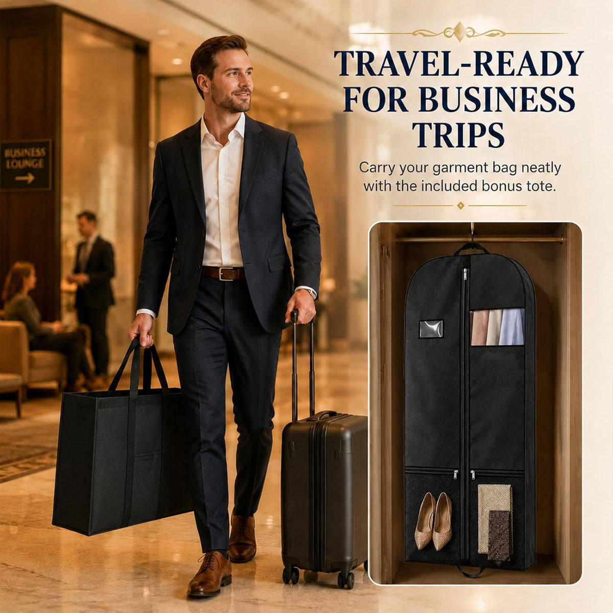Suit Garment Bag for Men, 54-Inch Travel Cover with Rear Zip Storage