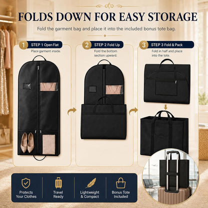 Suit Garment Bag for Men, 54-Inch Travel Cover with Rear Zip Storage
