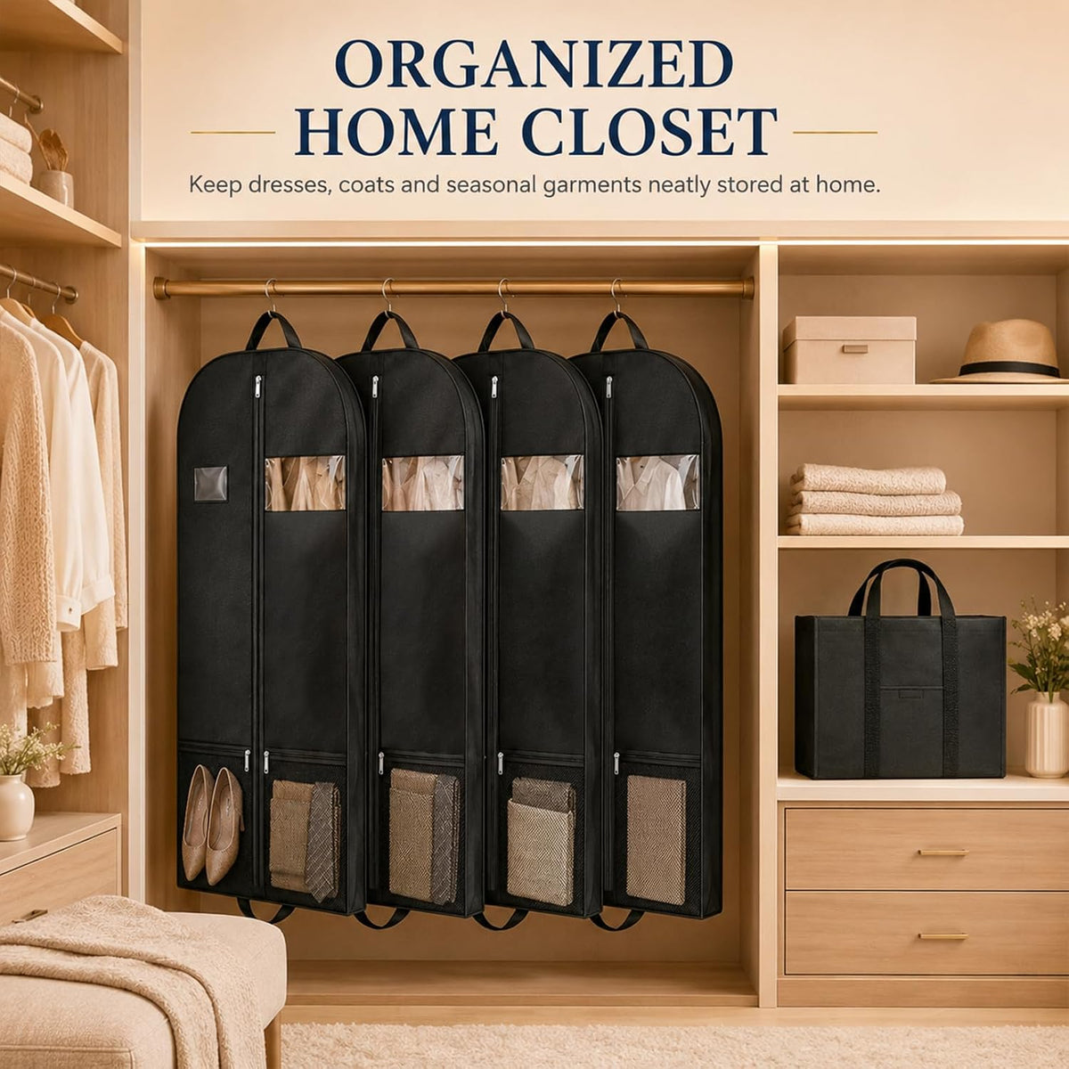 Suit Garment Bag for Men, 54-Inch Travel Cover with Rear Zip Storage