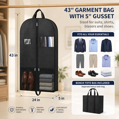 Suit Garment Bag for Men, 54-Inch Travel Cover with Rear Zip Storage