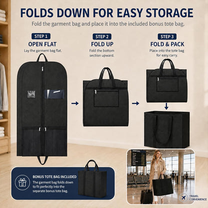 Suit Garment Bag for Men, 54-Inch Travel Cover with Rear Zip Storage