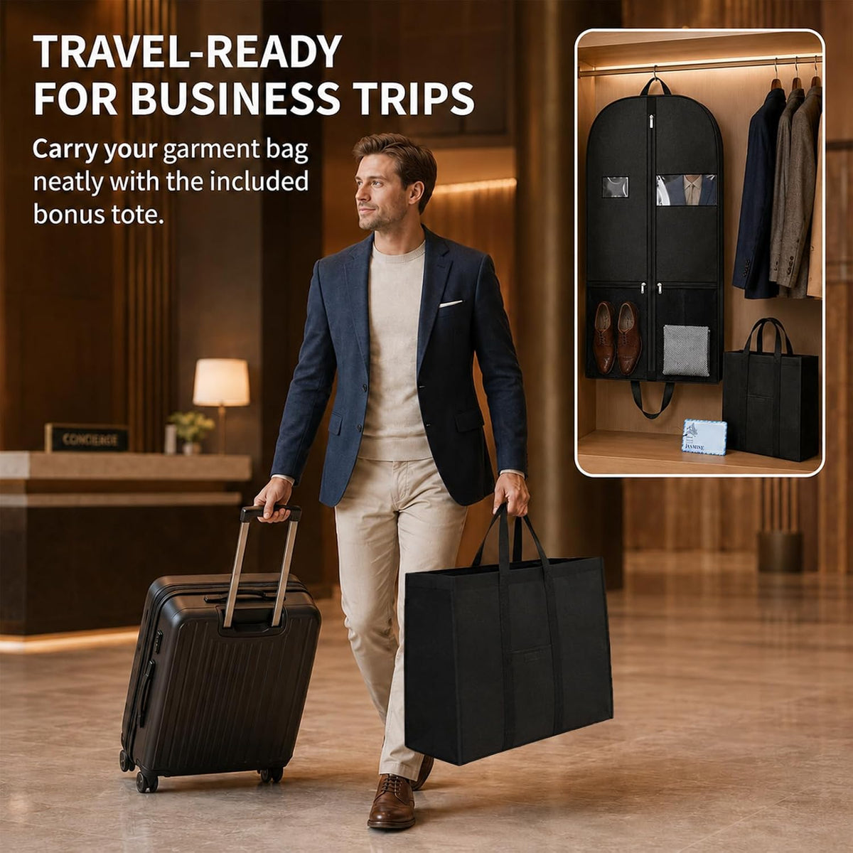 Suit Garment Bag for Men, 54-Inch Travel Cover with Rear Zip Storage