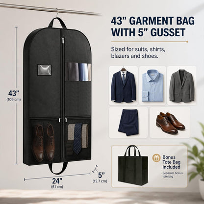 Suit Garment Bag for Men, 54-Inch Travel Cover with Rear Zip Storage