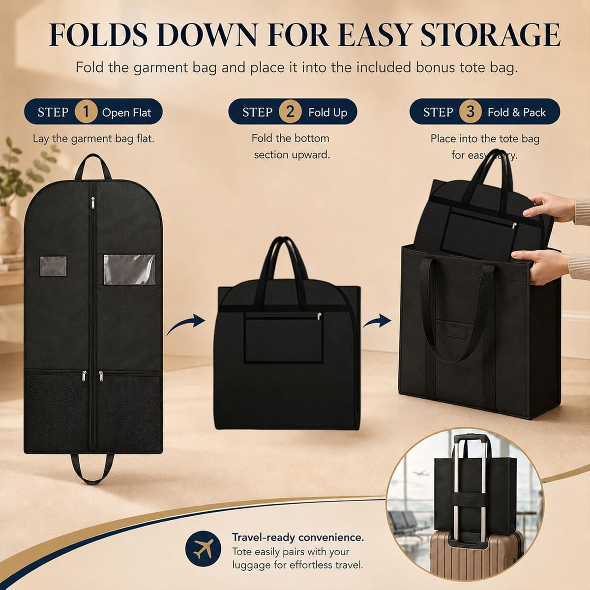 Suit Garment Bag for Men, 54-Inch Travel Cover with Rear Zip Storage