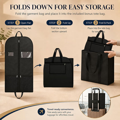 Suit Garment Bag for Men, 54-Inch Travel Cover with Rear Zip Storage