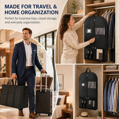 Suit Garment Bag for Men, 54-Inch Travel Cover with Rear Zip Storage
