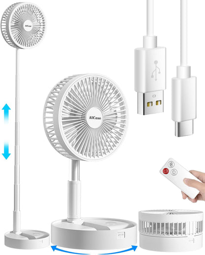 Stand Fan,Folding Portable Telescopic Floor/USB Desk Fan with 7200mAh Rechargeable Battery,4 Speeds Super Quiet Adjustable Height and Head Great for Office Home Outdoor Camping