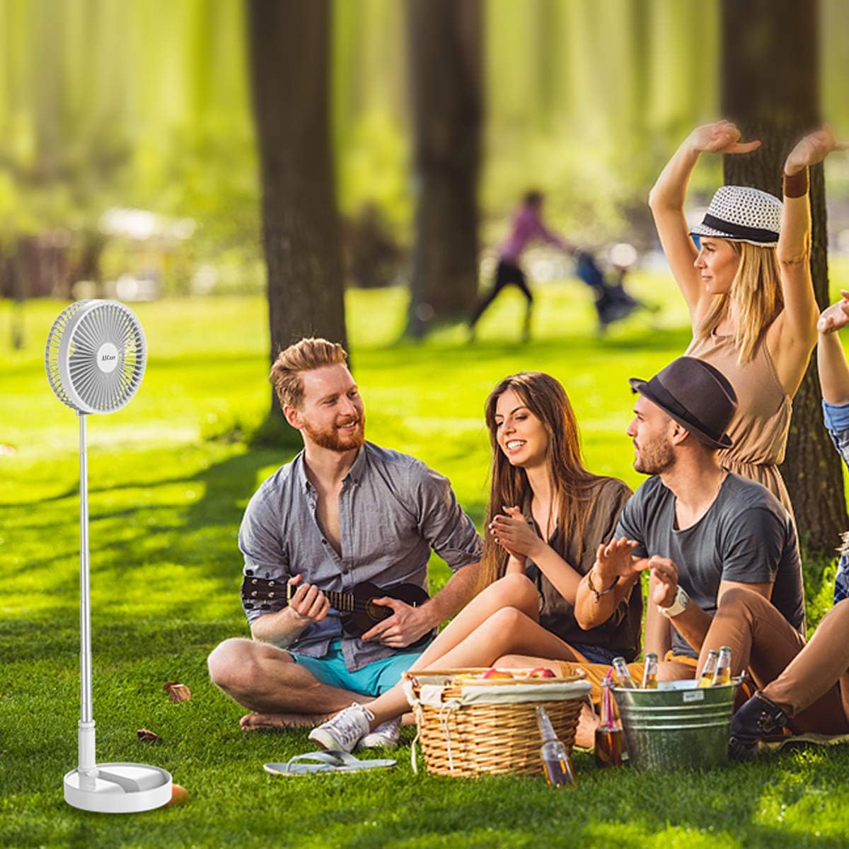 Stand Fan,Folding Portable Telescopic Floor/USB Desk Fan with 7200mAh Rechargeable Battery,4 Speeds Super Quiet Adjustable Height and Head Great for Office Home Outdoor Camping