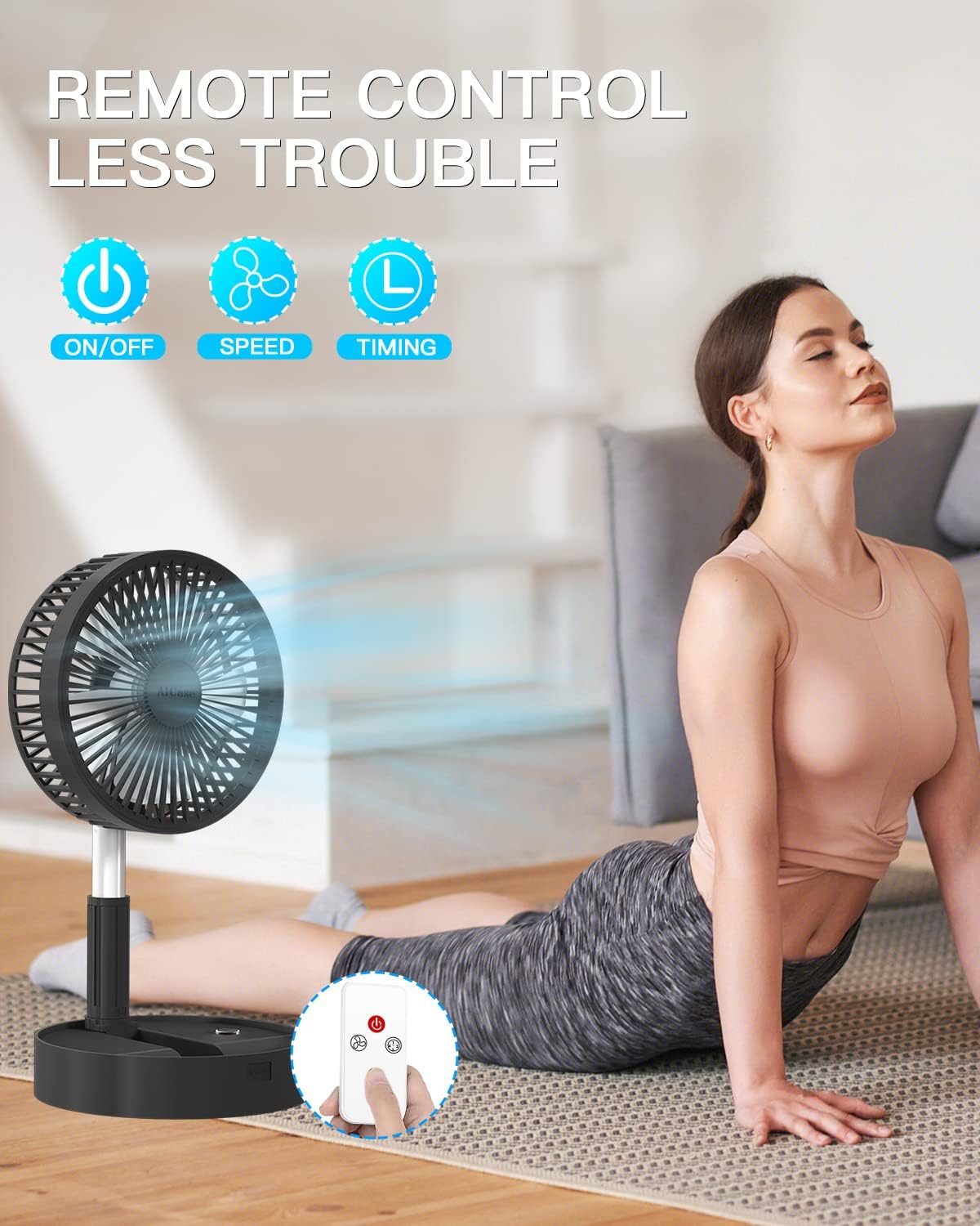 Stand Fan,Folding Portable Telescopic Floor/USB Desk Fan with 7200mAh Rechargeable Battery,4 Speeds Super Quiet Adjustable Height and Head Great for Office Home Outdoor Camping