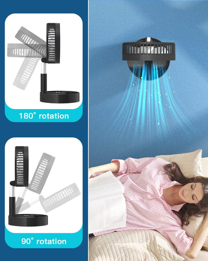Stand Fan,Folding Portable Telescopic Floor/USB Desk Fan with 7200mAh Rechargeable Battery,4 Speeds Super Quiet Adjustable Height and Head Great for Office Home Outdoor Camping