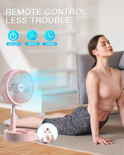 Stand Fan,Folding Portable Telescopic Floor/USB Desk Fan with 7200mAh Rechargeable Battery,4 Speeds Super Quiet Adjustable Height and Head Great for Office Home Outdoor Camping