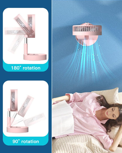 Stand Fan,Folding Portable Telescopic Floor/USB Desk Fan with 7200mAh Rechargeable Battery,4 Speeds Super Quiet Adjustable Height and Head Great for Office Home Outdoor Camping