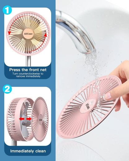 Stand Fan,Folding Portable Telescopic Floor/USB Desk Fan with 7200mAh Rechargeable Battery,4 Speeds Super Quiet Adjustable Height and Head Great for Office Home Outdoor Camping