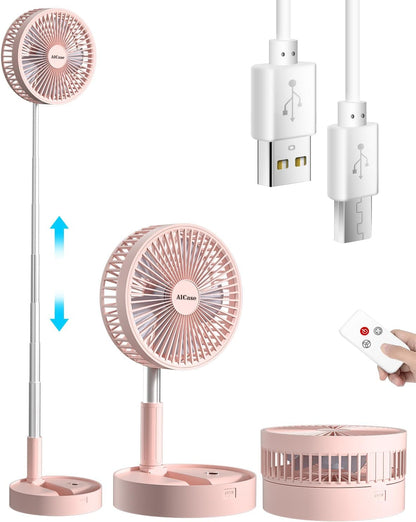 Stand Fan,Folding Portable Telescopic Floor/USB Desk Fan with 7200mAh Rechargeable Battery,4 Speeds Super Quiet Adjustable Height and Head Great for Office Home Outdoor Camping