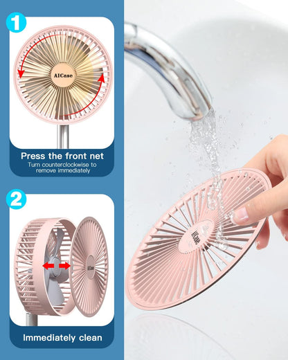 Stand Fan,Folding Portable Telescopic Floor/USB Desk Fan with 7200mAh Rechargeable Battery,4 Speeds Super Quiet Adjustable Height and Head Great for Office Home Outdoor Camping