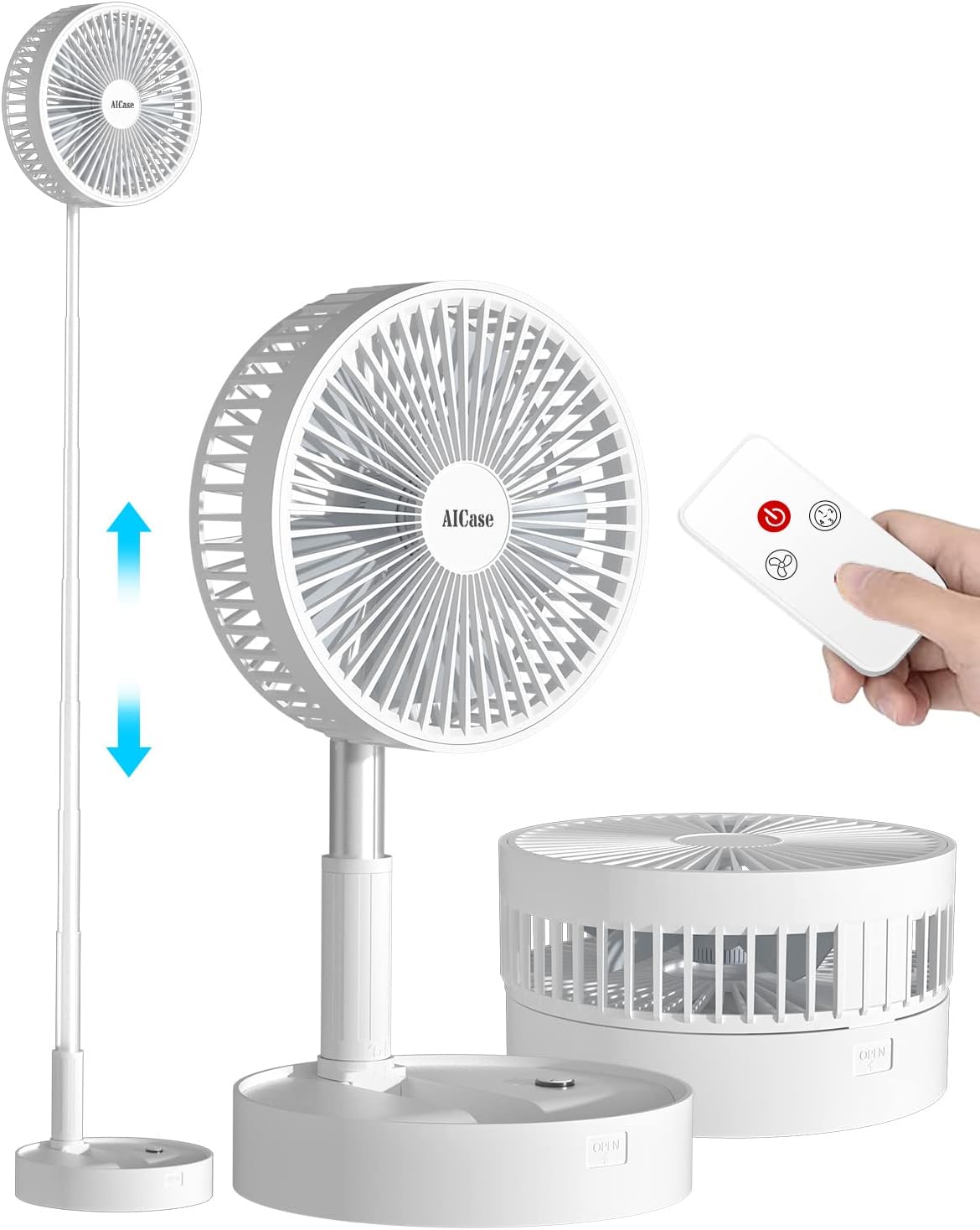 Stand Fan,Folding Portable Telescopic Floor/USB Desk Fan with 7200mAh Rechargeable Battery,4 Speeds Super Quiet Adjustable Height and Head Great for Office Home Outdoor Camping