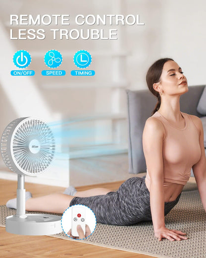 Stand Fan,Folding Portable Telescopic Floor/USB Desk Fan with 7200mAh Rechargeable Battery,4 Speeds Super Quiet Adjustable Height and Head Great for Office Home Outdoor Camping