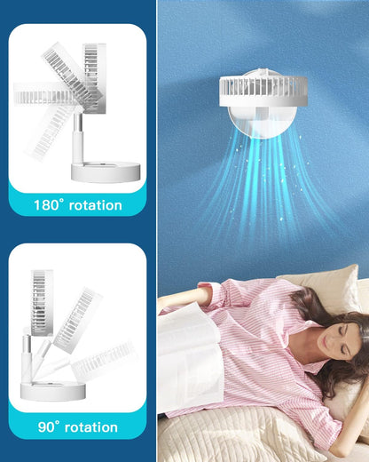 Stand Fan,Folding Portable Telescopic Floor/USB Desk Fan with 7200mAh Rechargeable Battery,4 Speeds Super Quiet Adjustable Height and Head Great for Office Home Outdoor Camping