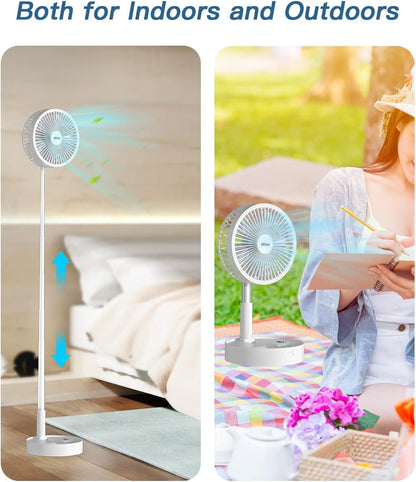 Stand Fan,Folding Portable Telescopic Floor/USB Desk Fan with 7200mAh Rechargeable Battery,4 Speeds Super Quiet Adjustable Height and Head Great for Office Home Outdoor Camping