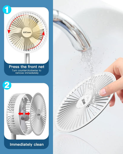 Stand Fan,Folding Portable Telescopic Floor/USB Desk Fan with 7200mAh Rechargeable Battery,4 Speeds Super Quiet Adjustable Height and Head Great for Office Home Outdoor Camping