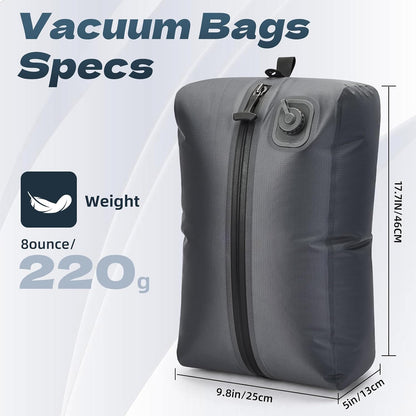 One-Touch Vacuum Storage Bags - Pump-Free with USB-C Charging, Waterproof Airtight Compression for Clothes, Bedding, Travel Gear - Space Saver for Suitcases, Hiking & Camping(Gray)