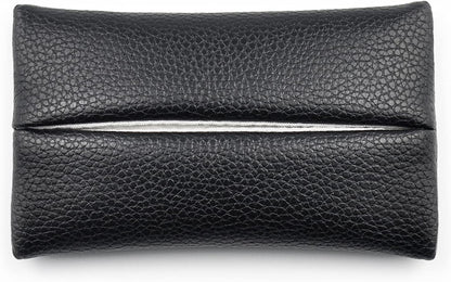 Pocket Tissue Holder for Purse Small PU Leather Case Cover On-the-Go Travel Tissue Pouch (Black)