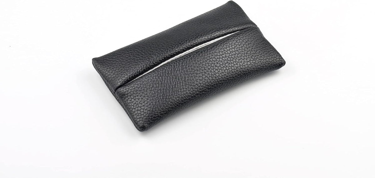 Pocket Tissue Holder for Purse Small PU Leather Case Cover On-the-Go Travel Tissue Pouch (Black)