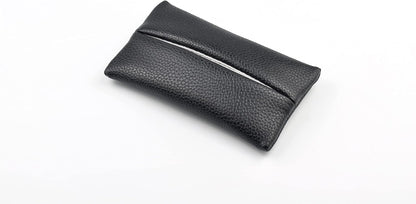 Pocket Tissue Holder for Purse Small PU Leather Case Cover On-the-Go Travel Tissue Pouch (Black)