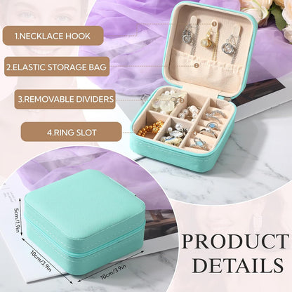 18 Pack Travel Jewelry Case, Small Travel Jewelry Organizer Box with Mirror, PU Leather Mini Jewelry Storage Holder for Rings Earrings Necklaces, Bridesmaid Gifts for Women Girls – Pink