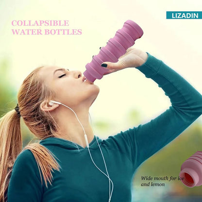 Collapsible water bottles 2 Pack with brush 500ml (Black+Aqua blue)