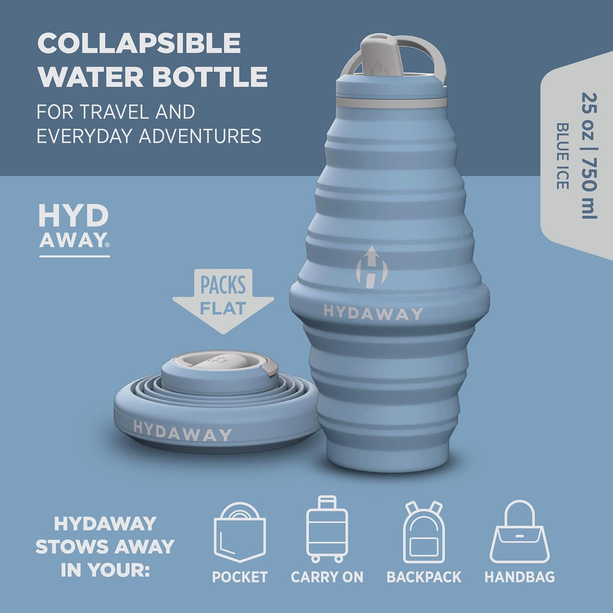 25oz Collapsible Water Bottle, Packable Leakproof for Travel