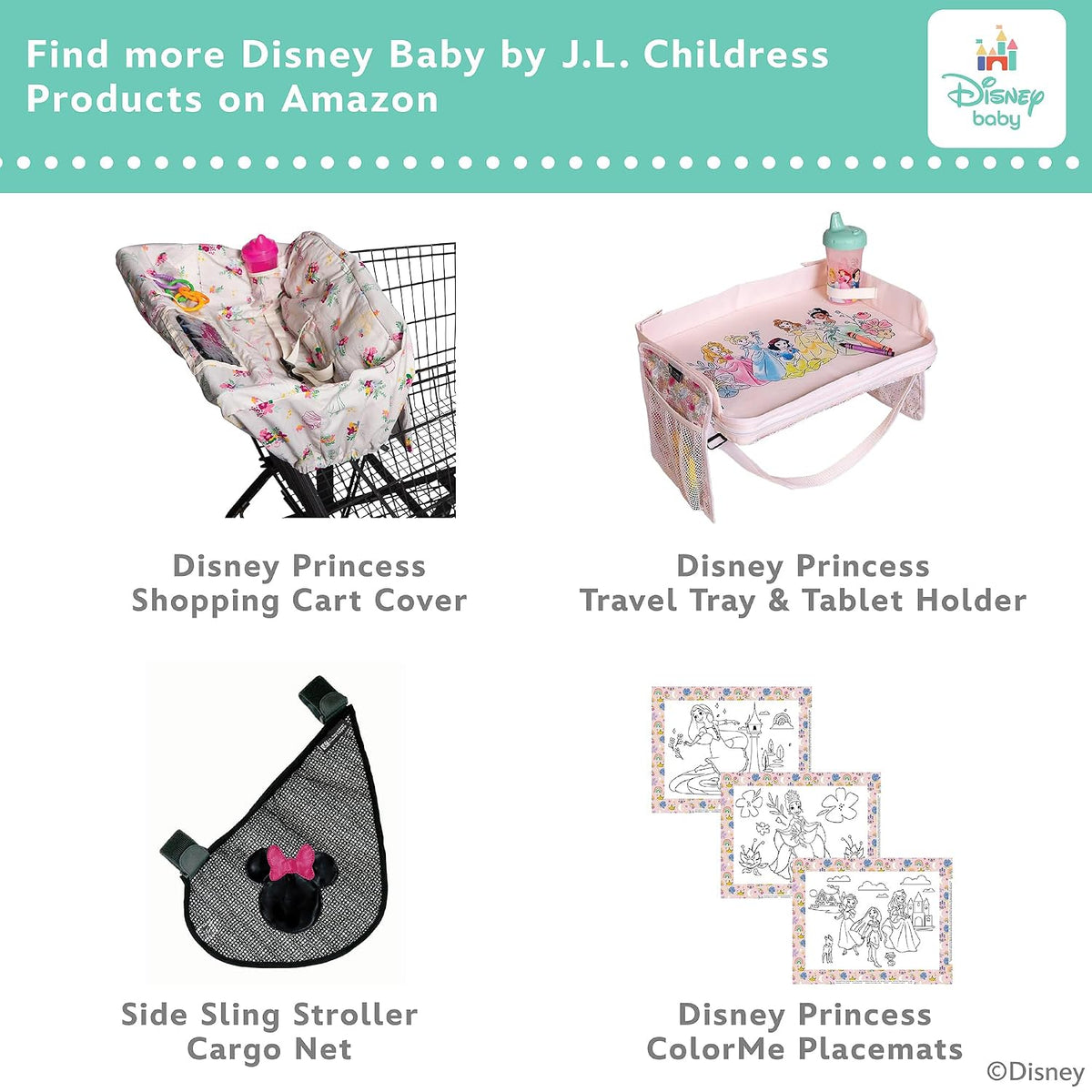 J.L. Childress Disney Baby Reusable Wet Wipes Case 2 Pack, Princess