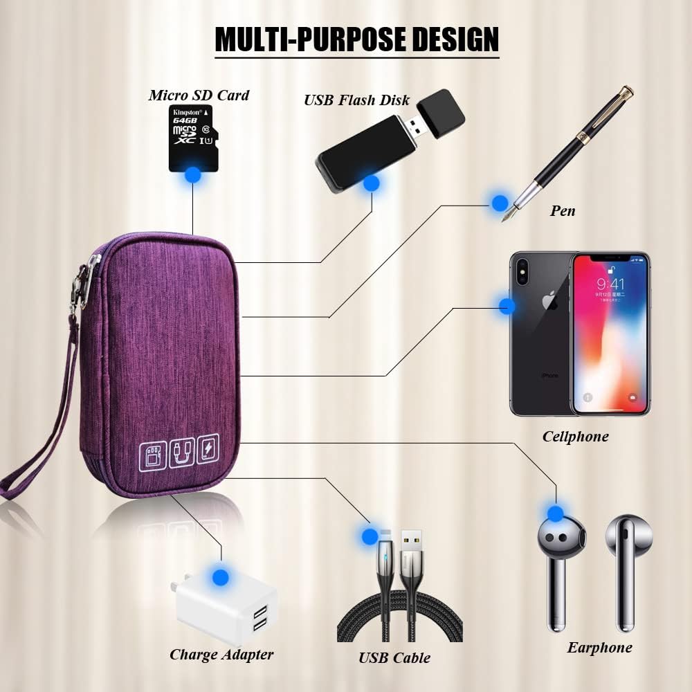 Electronic Organizer Bag Cable Organizer Travel Cord Organizer Case Pouch Portable Carrying Case for Charger Hard Drive Earphone USB SD Card (Black)