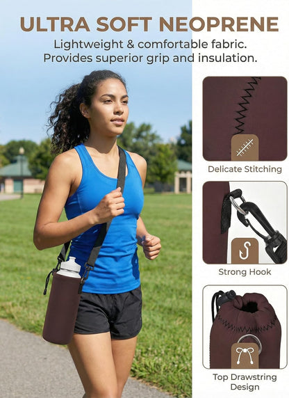 Water Bottle Sling Bag Carrier Crossbody Sleeve,Insulated Neoprene Bottle Case Holder Pouch Cover 500ML/17oz with Shoulder Strap for Walking Women Men