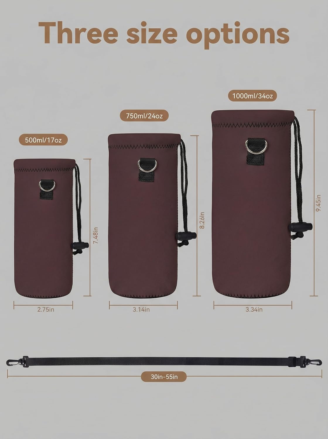 Water Bottle Sling Bag Carrier Crossbody Sleeve,Insulated Neoprene Bottle Case Holder Pouch Cover 500ML/17oz with Shoulder Strap for Walking Women Men