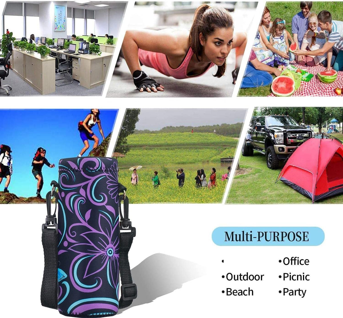 Water Bottle Sling Bag Carrier Crossbody Sleeve,Insulated Neoprene Bottle Case Holder Pouch Cover 500ML/17oz with Shoulder Strap for Walking Women Men
